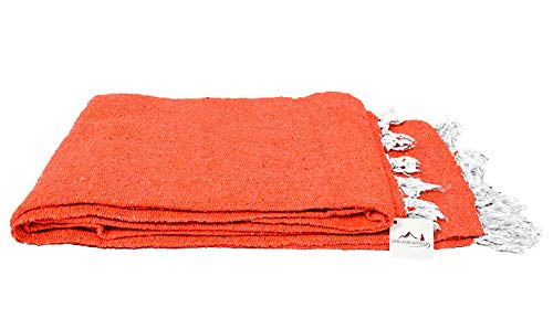 Open Road Goods Solid Color Mexican Yoga Blanket – Large Handwoven Throw for Yoga, Beach, Camping or Home – Soft and Durable Cotton Blend - color: Tangerine Blanket