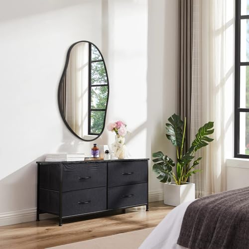 Irregular Wall Mirror, Black Wall Mirrors Decorative 30"x18" Asymmetrical Bathroom Mirrors Aluminum Alloy Frame for Bedroom, Living Room, Cloakroom, Entryway Large - color: Black-9