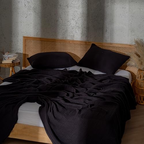 Muslin Blanket - Pure 100% Turkish Cotton Airy Soft Light Versatile Gauze Throw Blanket for Bed, Couch, Sofa (Black, Twin XL Size (71" x 95" inch)) - color: Black, size: Twin XL Size ( 71" x 95" inch )