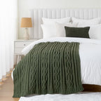 Battilo Olive Green Throw Blanket for Couch, Chunky Cable Knit Blanket, Woven Soft Cozy Chenille Throw Blanket for Bed, Sofa, Chair, Living Room, 51"x67" - color: Olive Green