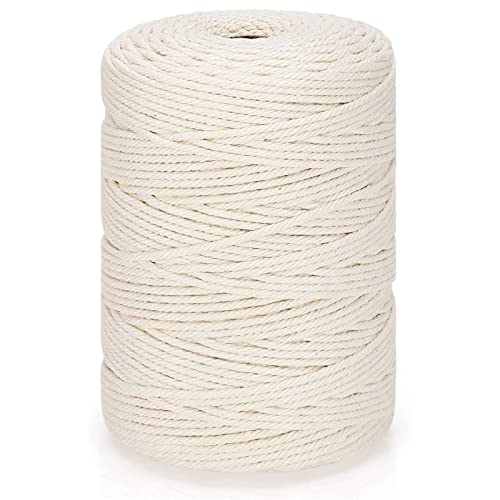 Natural Cotton Macrame Rope - 3mm x 328Yards (984Feet), 4 Strands Twisted Macrame Cord for Wall Hanging, Plant Hangers, Crafts, Gift Wrapping and Wedding Decorations, Beige - color: Beige, size: 0.12 in x 328 yd