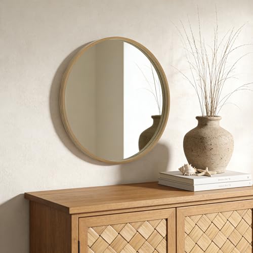 WallBeyond Round Wood Mirror 24 inch Circle Wall Mirror for Bathroom Round Wall Mirror for Wall Decor, Vanity, Entryway Living Room (Natural) - color: Natural, size: 24"L x 24"W