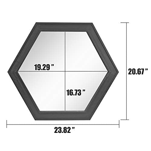 Stonebriar Decorative 24" Hexagon Wall Mirror with Black Wood Frame and Attached Hanging Bracket, Decorative Country Rustic Decor for the Living Room, Bedroom, Bathroom, Hallway, and Entryway - color: Black