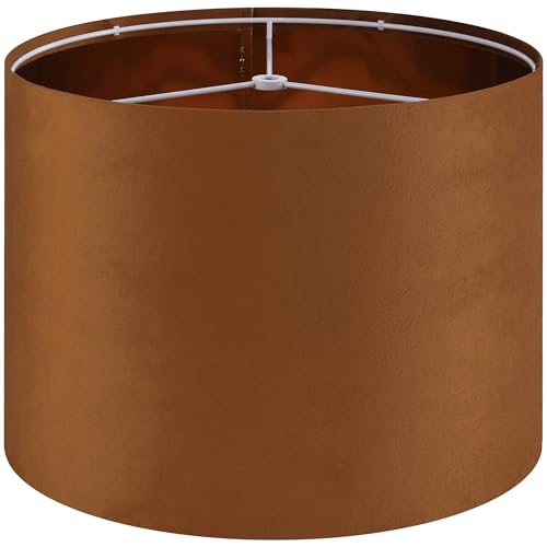 GO&SO 1 PCS Burnt Orange Velvet Drum Lamp Shade,Modern Replacement Lamp Shades 13" Top x 13" Bottom x 10" High(Spider) Medium Fabric Lampshade for Table Lamp,Floor,Bedside -Assembly Require - color: Burnt Orange-Velvet, size: 13*13*10 inch-1 Pack