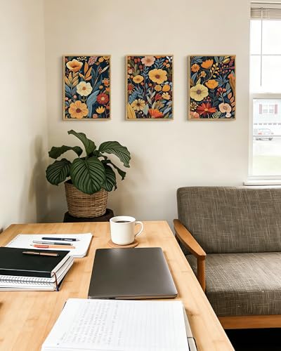 Drsoum Vintage Flower Wall Art Framed Retro Bohemian Boho Colorful Floral Plant Rustic Artwork Nature Botanical Wildflower Prints Bedroom Living Room Ready to Hang 11x14in Natural Framed - color: Botanical Flower, size: 14L" x 11W", Natural Framed