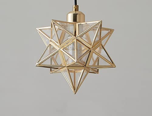 AECBUY Gold Ceiling Pendant Hanging Lamp, Metal and Clear PVC Star Pendant Light, Vintage Hanging Lamp Plug in Cord and Switch for Dining Room Living Room Bedroom - color: Gold