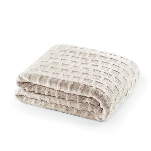 Velvet Plush Jacquard Tile Throw Blanket for Couch - Buttery Soft, Cozy Throw, for Women (Sand, 50" x 60") - color: Sand