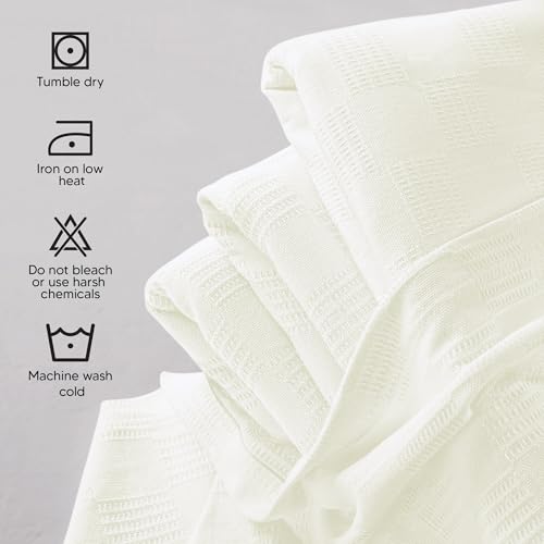 Utopia Bedding 100% Cotton Thermal Blanket Ivory Queen Size Soft, Lightweight, Breathable, Cozy Spring and Summer Blankets for Bed, Home Room Decor Gifts for Women and Men (90x90 Inches) - color: Ivory, size: Queen
