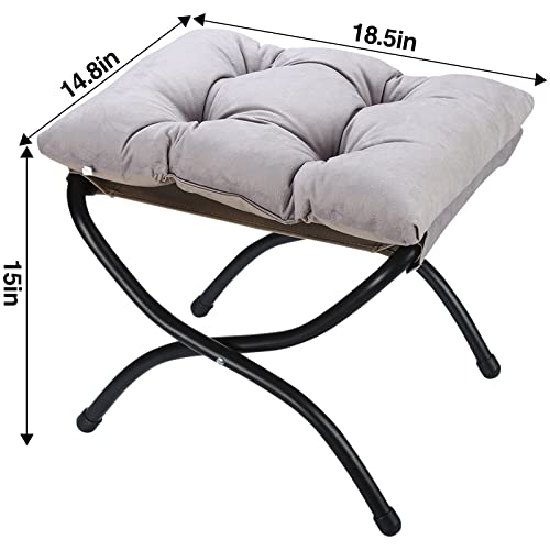 Foldable Upholstered Footstool, Space-Saving Washable Cushion, 18.5"x14.8"x15", 150lb, Indoor/Outdoor - Living Room/Bedroom/Patio Light Grey - color: Light Grey