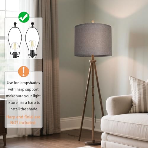 Gray Lamp Shades Set of 2, Medium Drum Lamp Shade 13"Top x 13"Bottom x 10"High(Spider), Lampshades Replacement for Table Lamps Floor Lamps, Natural Linen Hand Crafted, Easy Assembly Required - color: Gray, size: 13*13*10 inch-2 Pack