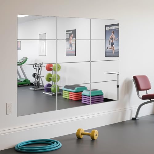 Ruomeng Home Gym Mirror Tiles - 12" x 16" x 12Pcs Frameless Full Length Wall Mirror Tiles Wall Mounted Mirror for Vanity Bedroom, Living Room - size: 16"x12"-12pcs