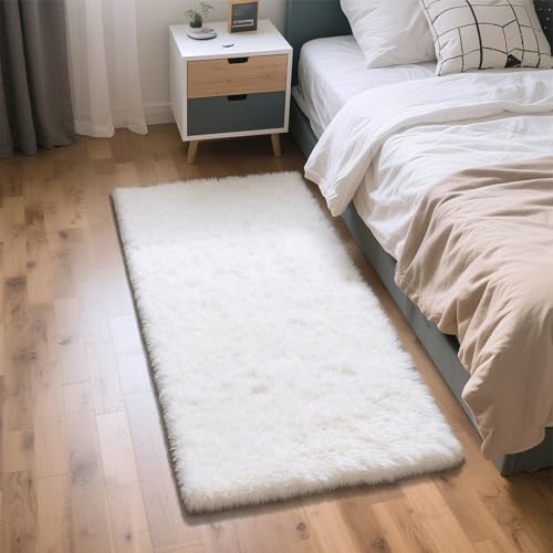 Fluffy Rug Shag Area Rug, White 2x4 Area Rugs for Bedroom, Small Bedside Rug, Soft Fluffy Shag Entryway Throw Rugs for Living Room Bedroom Room Home Decor - color: White, size: 2' x 4' (Rectangular)