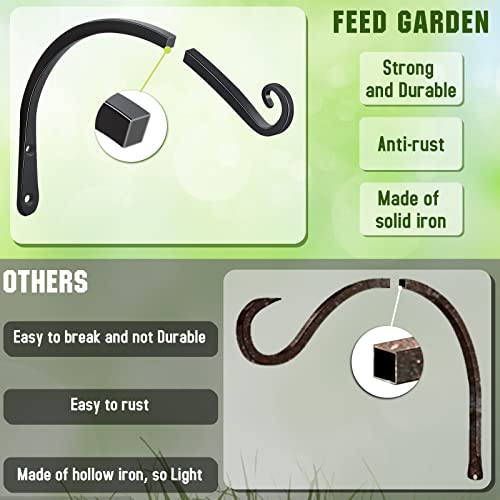 FEED GARDEN 2 Pack 14 Inch Hanging Plant Bracket Wall Hooks Decorative Plant Hangers for Outdoor Hanging Bird Feeders, Wind Chimes, Plant Baskets, Black - color: Black-C, size: 14 Inch