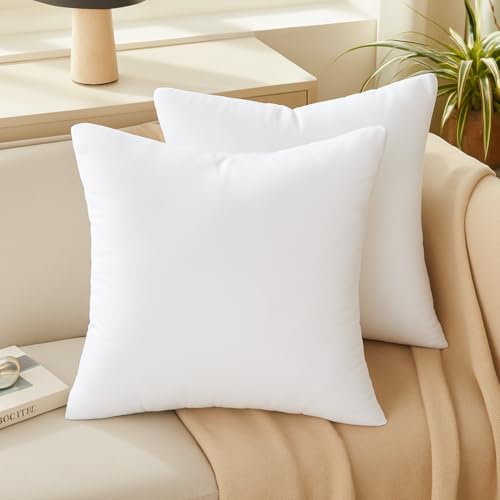 Oubonun 20 x 20 Throw Pillow Inserts - Soft, Plush & Decorative Down Alternative Pillows for Couch Sofa Bed, Machine Washable - White, Pack of 2 - size: 20x20 Inch (Pack of 2)