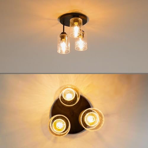 hykolity 3-Light Semi Flush Mount Ceiling Light, 9 Inch Oil Rubbed Bronze Close to Ceiling Light Fixtures with Seeded Glass Shades, Modern Ceiling Lighting for Kitchen, Bedroom, Entryway, ETL Listed - color: Oil-Rubbed Bronze
