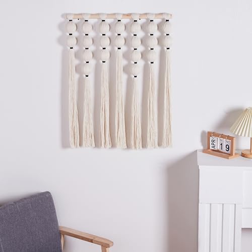 RUIZHIXUAN Macrame Wall Hanging Macrame Ball Wall Hangings Tapestry Cotton Textile Boho Wall Decor Art Bohemian headboard Handwoven 23.6" Wx30 L (white) - color: white