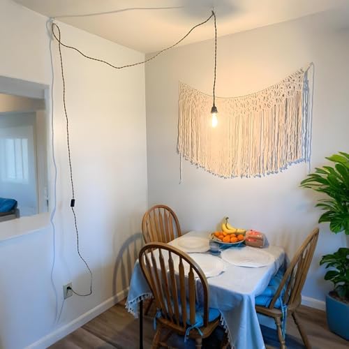 16.4ft Plug in Pendant Light Cord 2-Pack, Farmhouse Hemp Rope Hanging Lights Cord Kit with Switch, Industrial Vintage Plug in Hanging Light Fixture DIY E26 E27 Lamp Socket Cord, No Bulb - color: 2-Pack 1-Light Hemp Rope Black