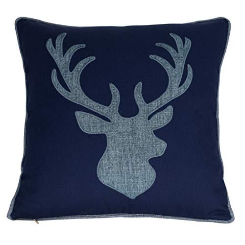 Cotton Pillow Case Decorative Deer Head Pillow Cover for Sofa Cushions Covers 18x18 Inches (Navy) - color: Deer Head-navy