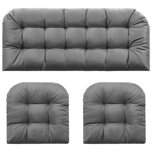 Barydat 3 Pack Wicker Furniture Cushions Waterproof Outdoor/Indoor Tufted Wicker Chair Cushions 1 Loveseat and 2 U-Shape Rattan Chairs for Patio Furniture, Rattan Love Seat, Bench(Gray) - color: Gray