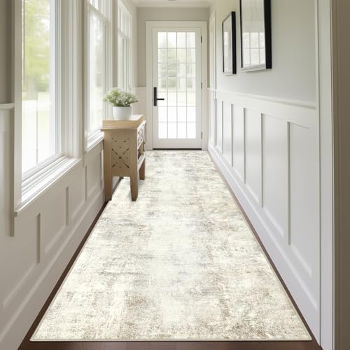 Capslpad 3x10 Beige Abstract Hallway Runner, Ultra Soft Fabric Washable Runner Rug, Non-Slip Rubber Backing, Stain Resistant Low Pile Runners for Hallways, Kitchen, Entryway, Bedroom - color: Beige, size: 3' x 10' (Runner)