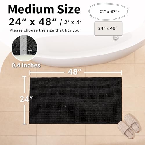 Black Bathroom Rug - Waffle Bath Mat Non Slip Washable, Super Absorbent & Quick Dry, Boho Bath Mat Farmhouse Bathroom Decor, 24'' x 48'', Black - color: Black, size: 24'' X 48''