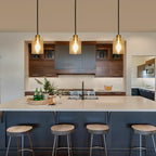 Modern 3 Pack Black Gold Pendant Lights for Kitchen Island, Brushed Brass Modern Hanging Light with Clear Glass Shade, Adjustable Metal Rod Pendant Lighting for Dining Room, Living Room, Bar, Entryway - color: Black+brass 3PK