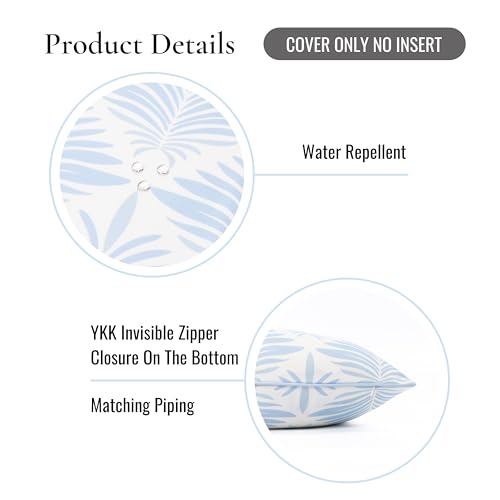 Hofdeco Premium Grandmillennial Coastal Hampton Patio Indoor Outdoor Throw Pillow Cover Only, 20"x20" Water Repellent for Backyard, Couch, Poolside, Baby Blue Print Abstract Plam Leaves - color: Baby Blue Abstract Plam Leaves 20"x20"