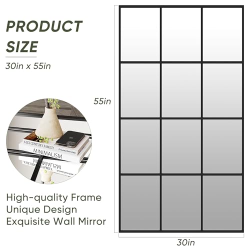 Suidia Wall Mirror, 30" x 55" Window Decorative Mirrors, Metal Framed Wall Decor Wall-Mounted Mirrors for Bedroom, Living Room, Entryway, Black - color: Black, size: 55"L x 30"W