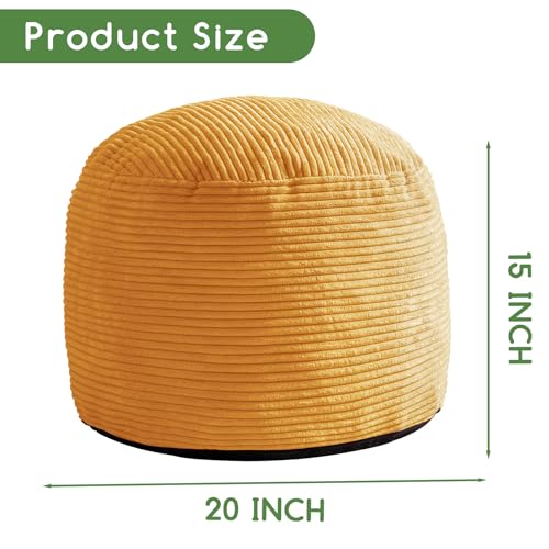 HIGOGOGO Round Stuffed Pouf Ottoman, Corduroy Poufs with Foam Chunk Filling, Furry and Fluffy Pouf Foot Stool Storage Ottoman, 20 X 15 Floor Poufs Foot Rest for Living Room, Orange - color: Orange, size: 20"D x 20"W x 15"H