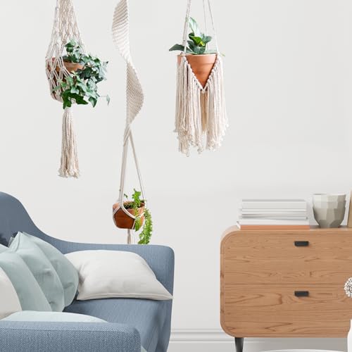 Modern Minimalist Bohemian Style Hanging Planters Plant Net Pocket Hand Woven Hanging Basket Holder Tapestry Flower Basket with Exquisite Tassel Indoor Balcony Decoration (3 in 1) - size: 3 in 1