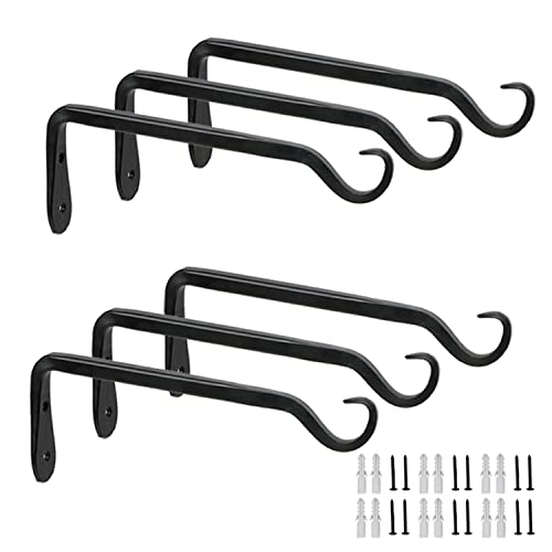 Worth Garden 6-Pack 7" Plant Hanger Bracket - Forged Wrought Iron Powder-Coated Heavy Duty Wall Hook - Black Hanging Hooks - Durable and Stable for Bird Feeders, Planters Indoor & Outdoor - color: Black, size: 7" Length