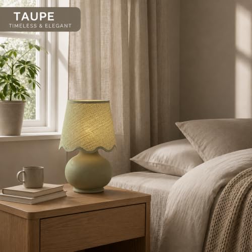 Benton Ceramic Table Lamp with Fabric Shade – 13" Bedside Accent Lamp for Bedroom, Living Room & Nightstand (Taupe) - color: Taupe