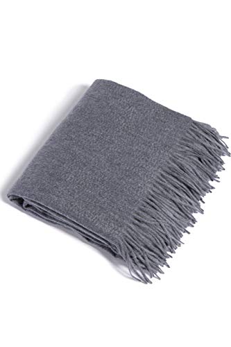 Fishers Finery 100% Pure Cashmere Fringe Throw, 445 GSM Weight, with Gift Box (Smoke Grey) - color: Smoke