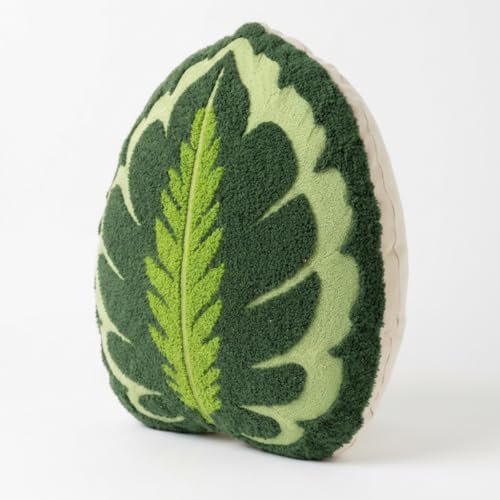 Green Philosophy Co. Calathea Leaf Pillow – Handcrafted Tufted 3D Plant Throw Pillow, Deep Green Decorative Leaf Pillow for Couch & Bed, Unique Gift for Plant Lovers - color: Dark Green