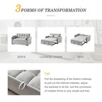 3-in-1 Loveseat Sleeper Sofa, Modern 55.5" Pull Out Couch, Velvet Upholstered Futon Sofa Bed with Adjustable Backrest, Convertible Sofa Bed with Storage Pockets for Living Room(Light Grey) - color: Grey