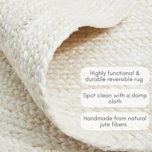 FRELISH DECOR Handwoven Jute Area Rug- Off-White Round Rustic Vintage Beige Braided Reversible Rug- Eco Friendly Rug for Bedroom, Kitchen, Living Room, Farmhouse (5' Round - Off-White) - color: Off-white, size: 5' (Round)