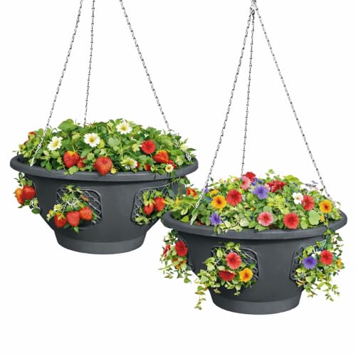 Ultimate Hanging Baskets - Strawberry, Tomato, Flower, and Herb Outdoor Planters - Use Garden Pots for Growing Plants Outside On A Deck, Fence, or Balcony (2) - color: Gray