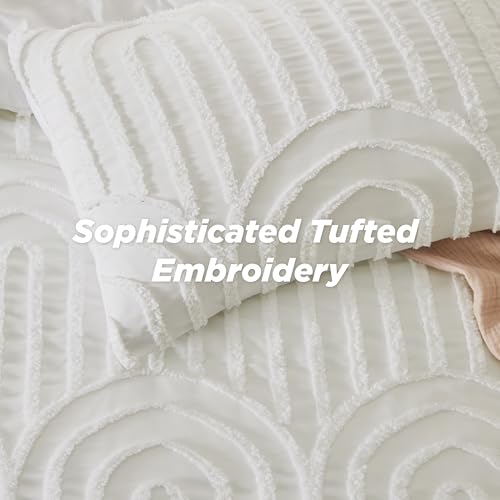Bedsure Boho Tufted White Comforter Set Queen Size, GentleSoft™ 3 Pieces Boho Farmhouse-Style Decor Bedding, Arch Bedding for All Seasons, 1 Bed Comforter, 2 Pillow Shams, 90x90 Inches - color: 02 - Arch Jacquard White, size: Queen (90" x 90")