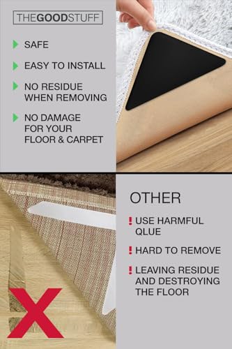 Four Rug Corner Grippers, Anti Slip Grips for Hardwood Floors, Laminate Flooring and Carpet - Hold Down Rugs and Runners to Protect Yourself and Family - size: (Four Triangles)