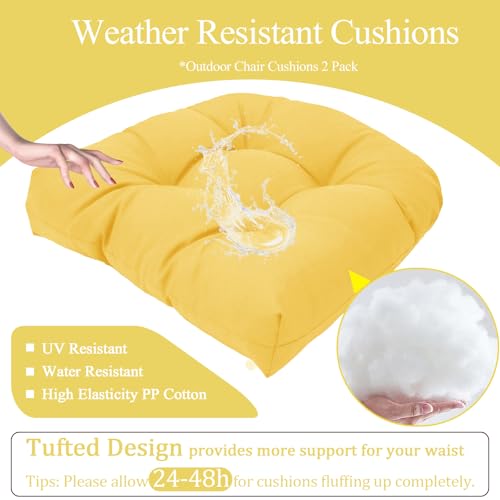 MTMR Outdoor Chair Cushions Set of 2, 19x19 Waterproof Wicker Seat Cushions for Patio Furniture, Tufted Outdoor Replacement Furniture Pad for Porch Lawn Wicker Desk Dining Rocking Chair, Yellow - color: Yellow