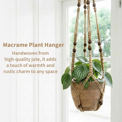 Macrame Plant Hanger 3 Pack, Jute Hanging Planter Holder Set, Brown, 35/29/23 in,with 3 Ceiling Hooks and 3 S Hooks,Suitable for Indoor and Outdoor Home Decor (Pots and Plant Not Included) - color: Brown