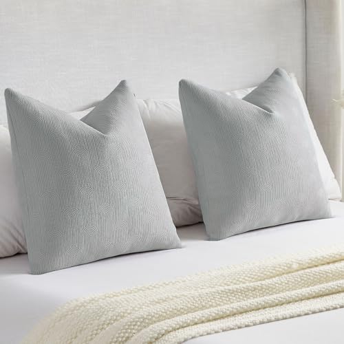 FUTEI Pack of 2 Chenille Decorative Throw Pillow Covers 24x24 Inch,Soft Cozy Striped Geometric Patterns European Cushion Case,Modern Home Decor for Couch Bed Living Room,Dusty Blue - color: Dusty Blue, size: 24" x 24" (Pack of 2)