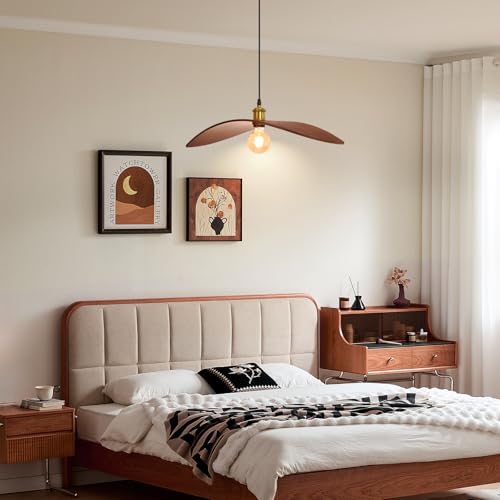 23.6" Wood Pendant Lights, Mid-Century Modern Natural Black Walnut Wood Pendant Light Fixture Hanging Lamp for Kitchen Island, Bedroom, Dining Room, Living Room, Nursery, Entryway, Foyer - size: 23.6" W x 8.3" H