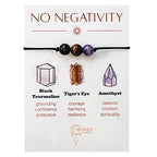 BOHO GARDEN Healing Bead Bracelets - Spiritual Crystal Beaded Bracelet - Made of 3 Real & Natural Gemstones, Adjustable 3-9.7” Black Rope - Gem Stones Jewelry for Men, Women, Teens (13+) - 8mm Bead - color: NoNegativity
