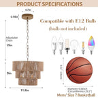 Rattan Pendant Light Fixtures,11.8" Boho Hanging Lamp for Kitchen Island,3-Light Hand-Woven Chandelier Height Adjustable,Natural Wicker Lamps for Dining Room Living Room Bedroom Hallway Entryway,Brown - color: 11.8" Brown