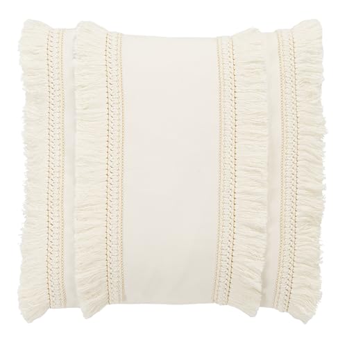 Safavieh Home Collection Grema Boho 16-inch White Fringe Decorative Accent Pillow PLS7142A-1616 - color: White, size: 17"x17"
