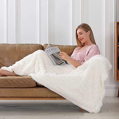 Tuddrom Decorative Extra Soft Fuzzy Faux Fur Throw Blanket 50" x 60",Solid Reversible Long Hair Shaggy Blanket,Fluffy Cozy Plush Comfy Microfiber Fleece Blankets for Couch Sofa Bedroom,Cream White - color: Cream White, size: Throw-50" x 60"