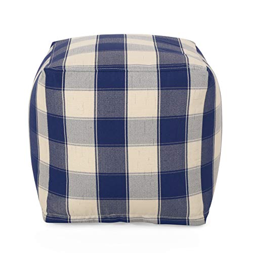 Foamma Pouf Ottoman Ivory+Navy, 16"x16"x16" - Square Ottoman Foot Rest for Living Room and Bedroom, Pouf Footstool, Foot Rest for Couch, Boho Furniture for Home - color: Ivory + Navy