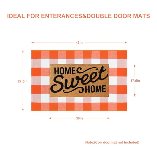 KIMODE Halloween Door Mat Outdoor 27.5"x43", Fall Decor Buffalo Plaid Outdoor Rug,Farmhouse Checkered Layered Welcome Door Mat for Entryway,Halloween Front Porch Decor,Orange and White - color: Orange/White, size: 2'4" x 3'7" (Rectangular)