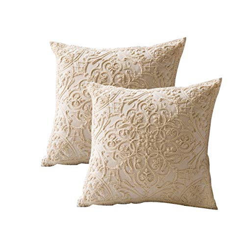 DOKOT Embroidery Throw Pillow Case Covers Square Cushion Cover 100% Cotton with Zipper for Home Decorative 20x20 inches(50x50cm) (Beige, 2 Pieces) - size: 20" x 20" (Pack of 2)